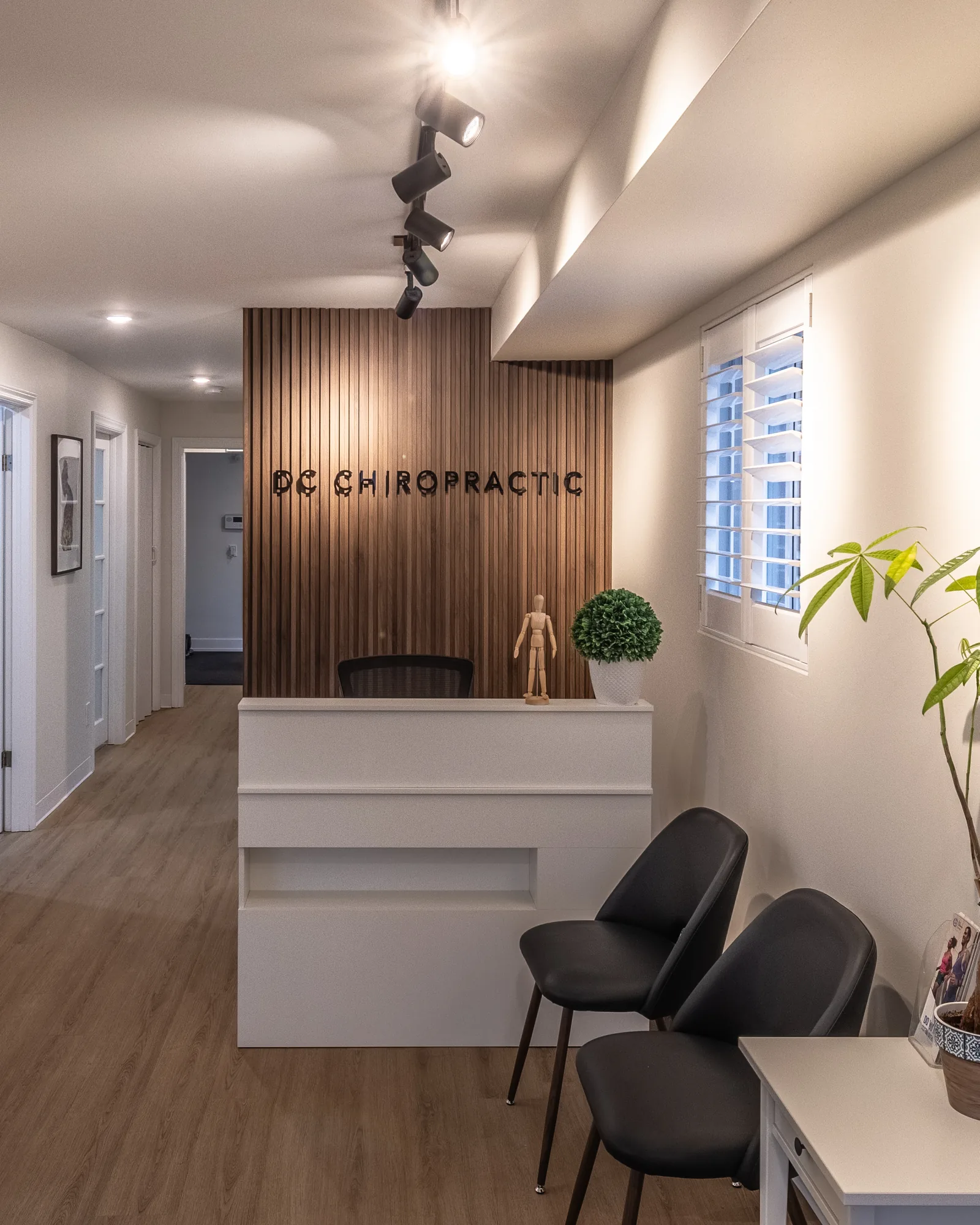 Reception desk and waiting area at DC Chiropractic in Markham